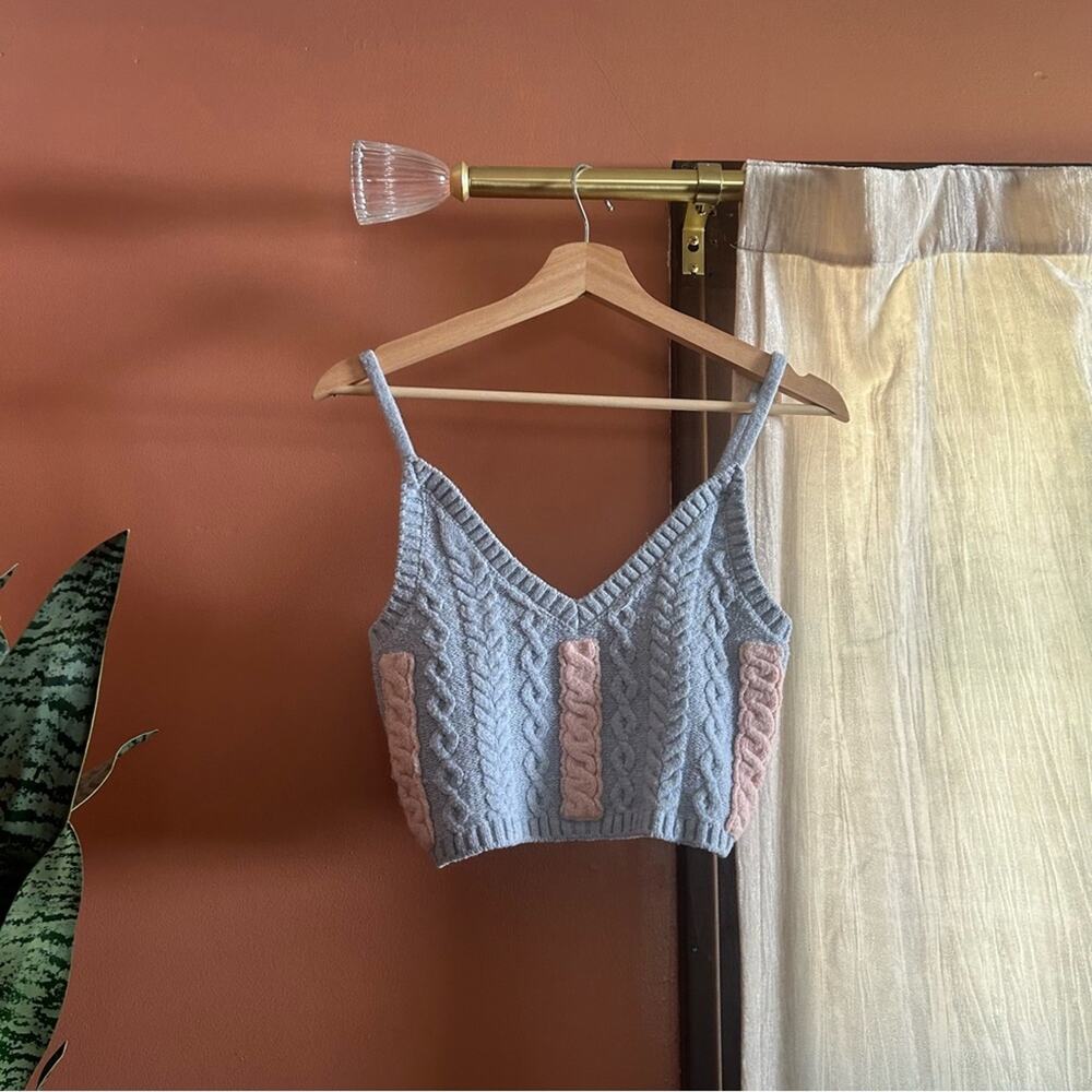 For Love & Lemons Paige Cableknit Cropped Pastel Coquette Sweater‎ Tank Top XS